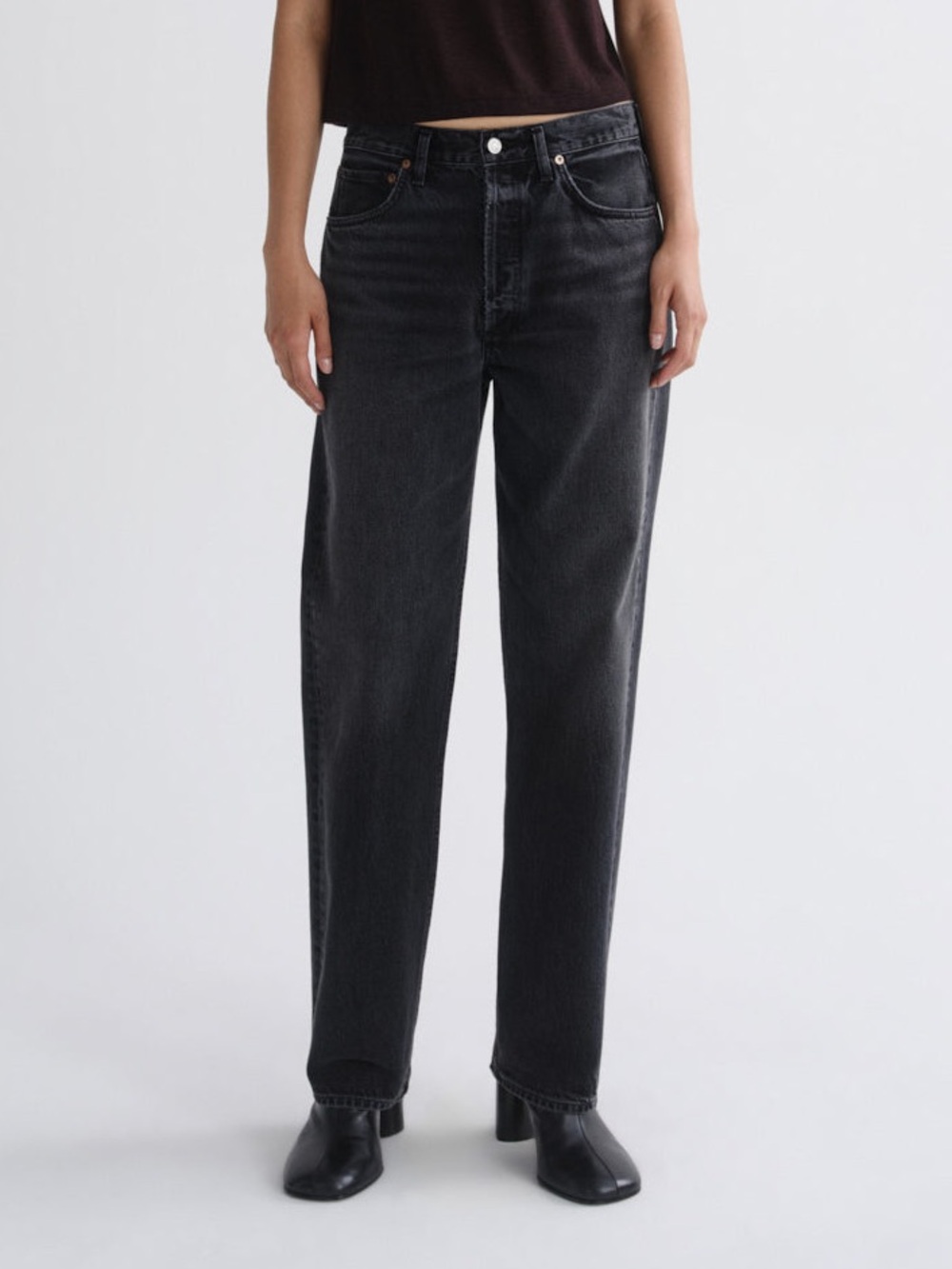 Agolde. Weightless 90’s High-Rise Button-Fly Jeans. Washed Black. Size 30.